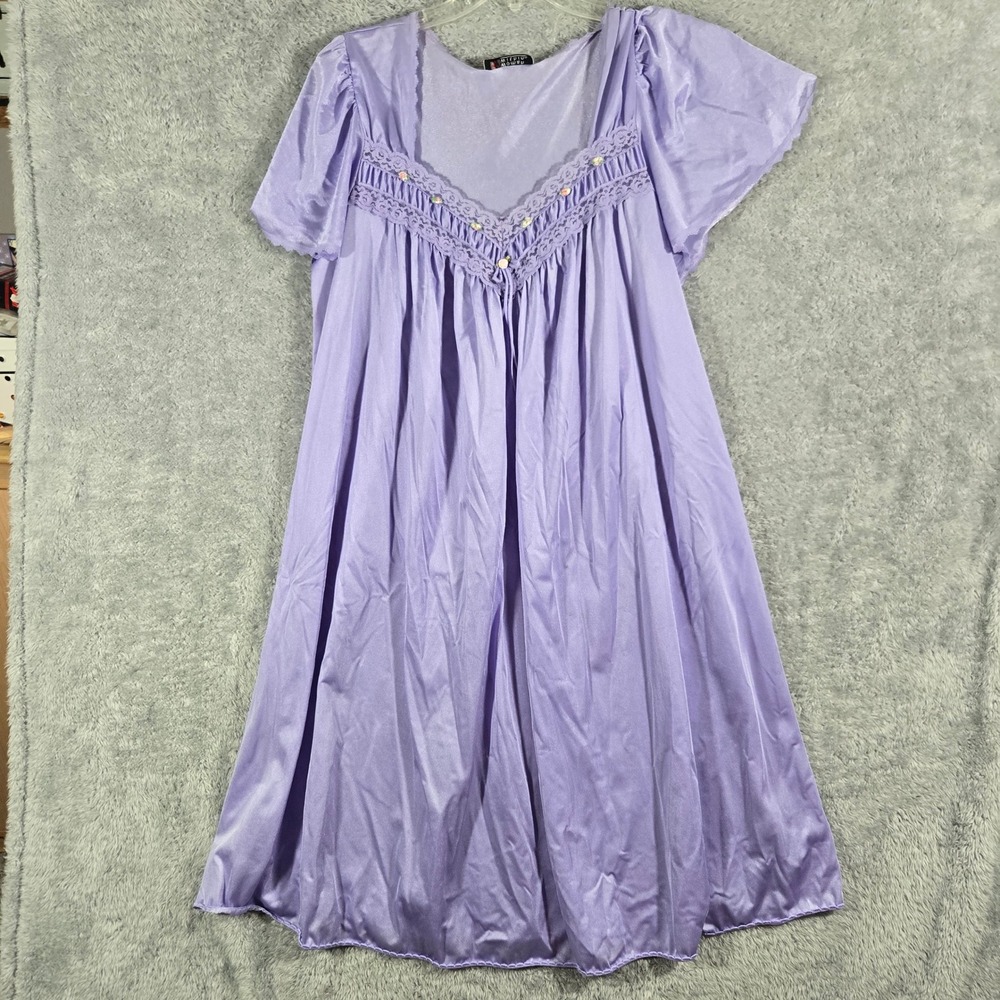 Woman Within Lavender Nightgown  MuuMuu Lace Floral Silky Tricot Sleepwear 1X